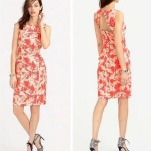 J. Crew Red and Cream Leaf Print Midi Dress